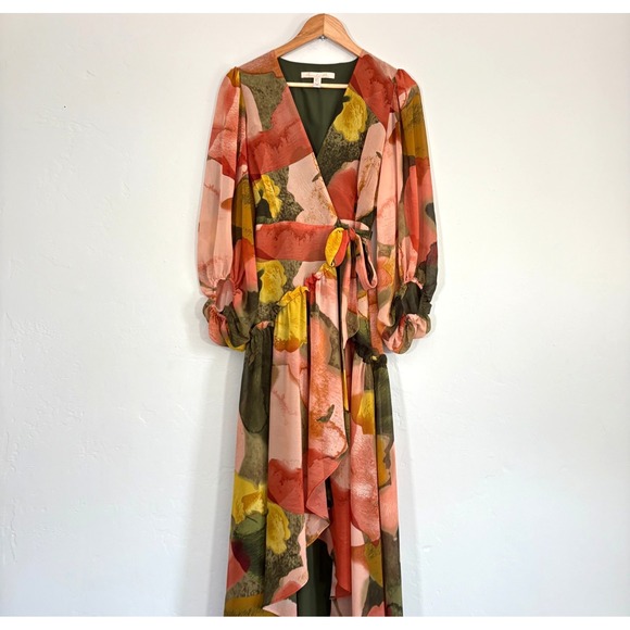 Anthropologie Hutch Floral Geo Wrap Maxi Dress Women Size XS High Low - Picture 2 of 12
